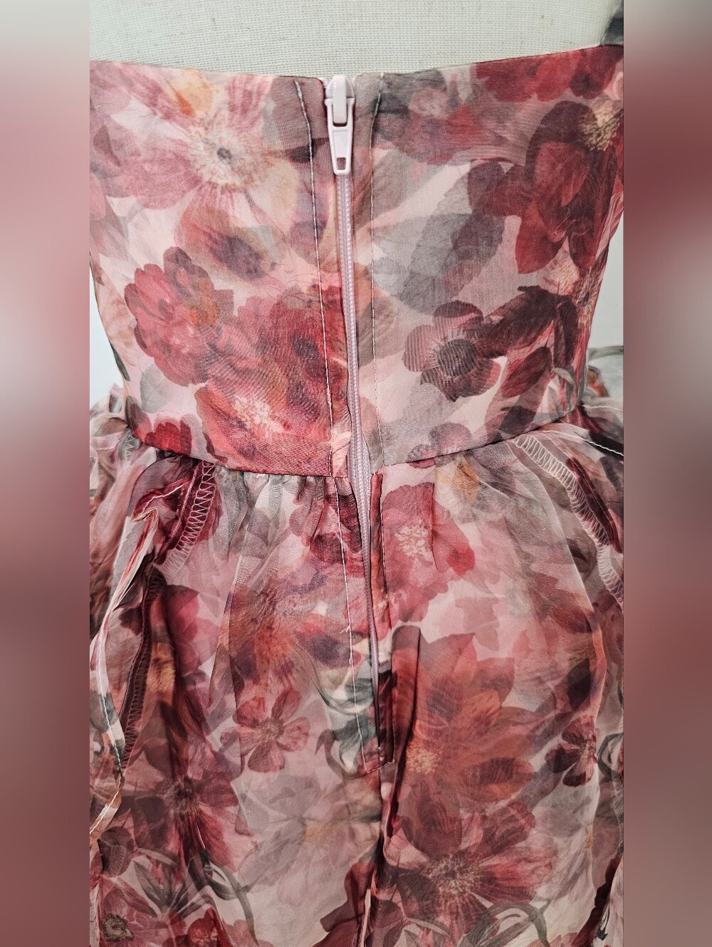 GB girls Floral Ruffle Organza Party Dress Pink & Burgundy Floral Girl's Sz 6 - Picture 3 of 9